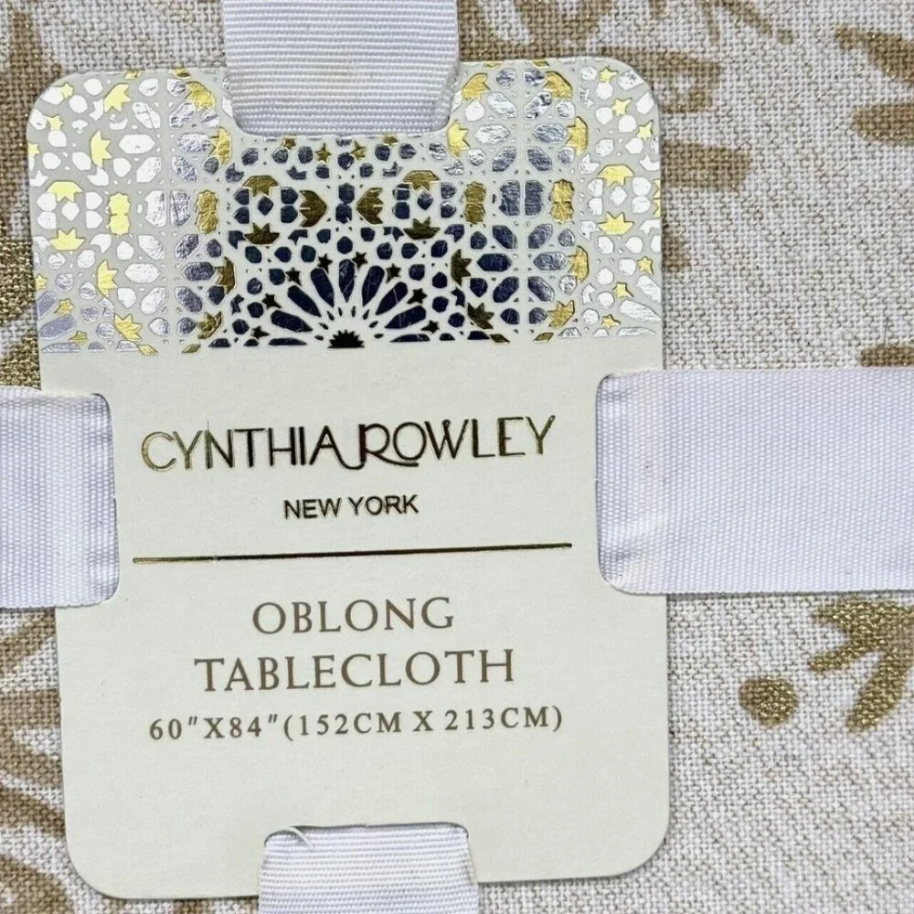 Cynthia Rowley Ornate Gold Snowflake Tablecloth 60x84 Sparkle Christmas Holiday